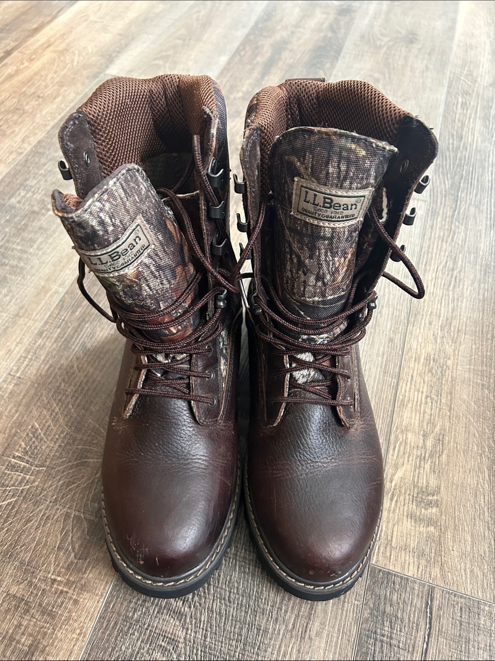 L.L. Bean Men's Brown Leather Boots with Camouflage Collar